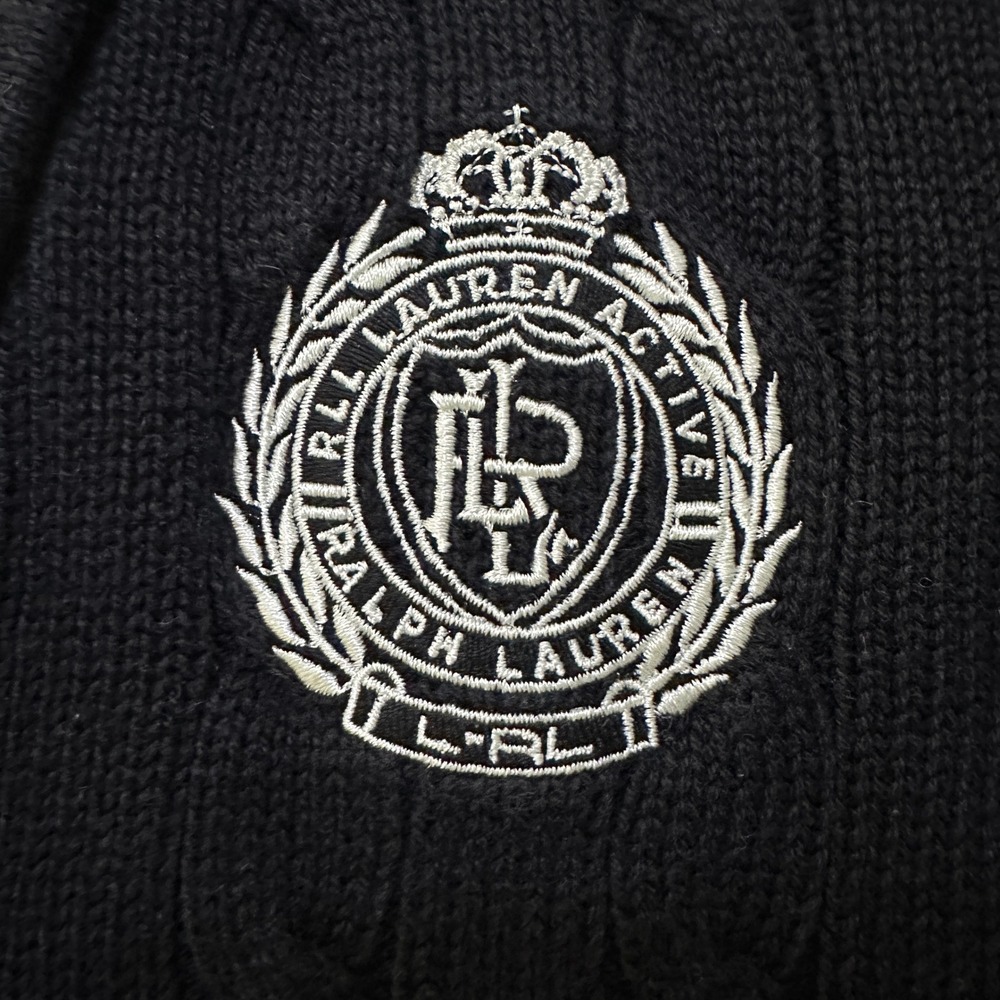 Ralph Lauren Active Cable Knit Shawl Collar Crest Cardigan XL Preppy Academia - Picture 4 of 12